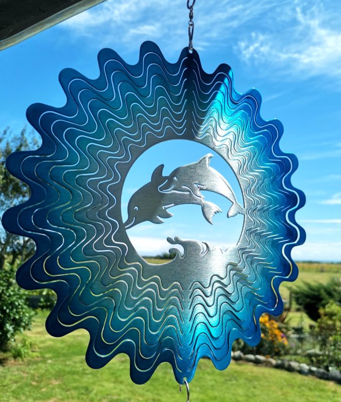 WorldaWhirl 3D Wind Spinner, Dolphin Multi Blue Teal Silver